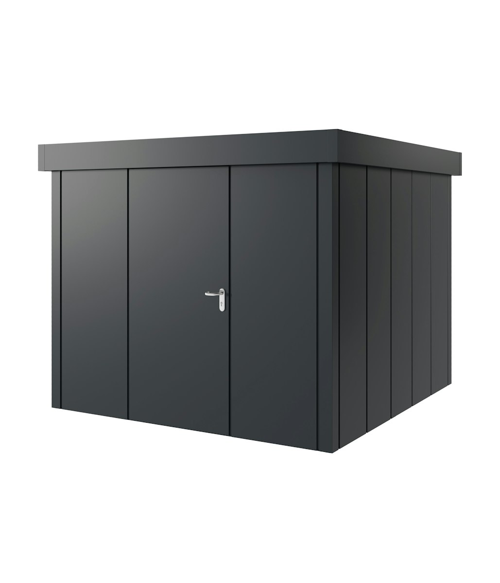 Hörmann Metall-Gerätehaus Juno JFD mit Flachdach B 262 x T 262 cm (JFD 10) Motiv Design (mit breiten Lamellen) Einzeltür Türanschlag links Anthrazitgrau (RAL 7016) von Hörmann Stauraumsysteme