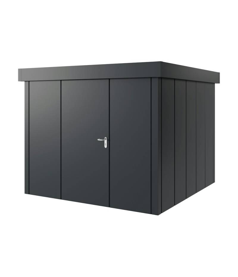 Hörmann Metall-Gerätehaus Juno JFD mit Flachdach B 262 x T 262 cm (JFD 10) Motiv Design (mit breiten Lamellen) Einzeltür Türanschlag links Anthrazitgrau (RAL 7016) von Hörmann Stauraumsysteme