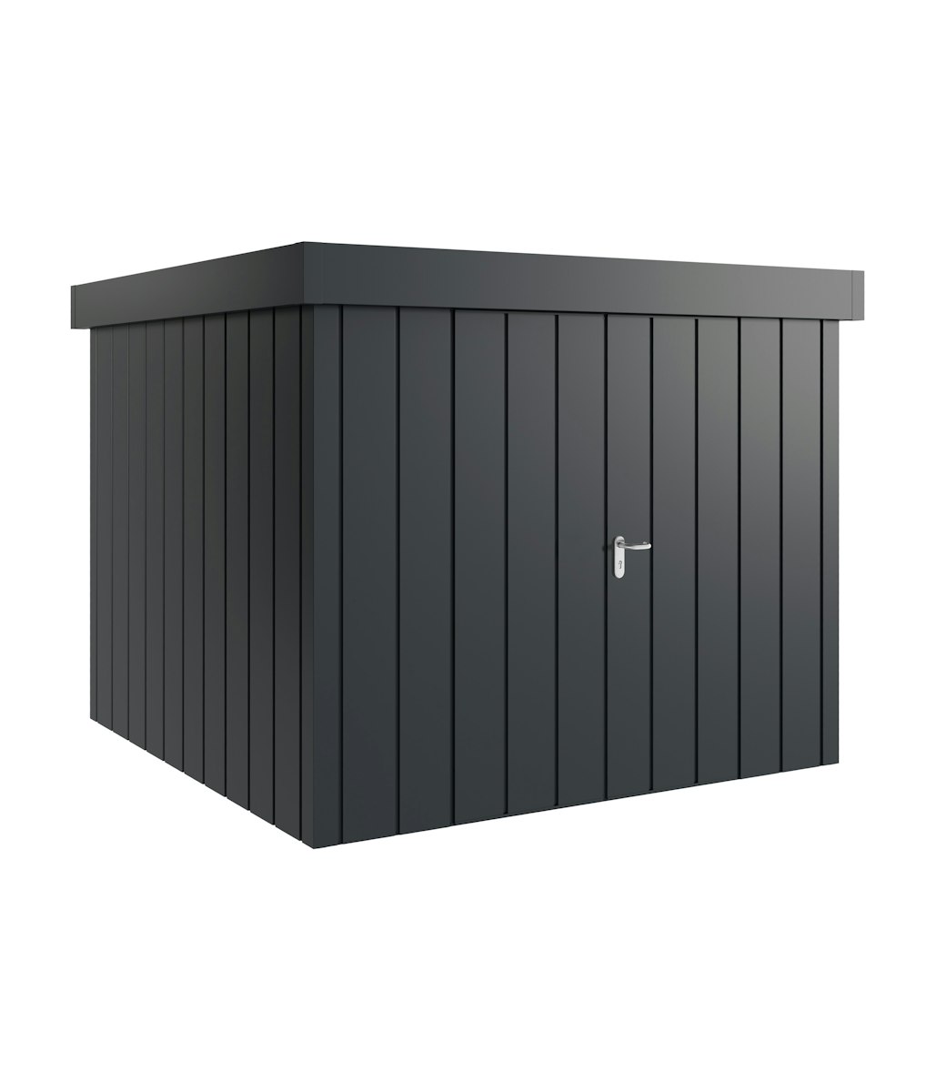 Hörmann Metall-Gerätehaus Juno JFD mit Flachdach B 262 x T 262 cm (JFD 10) Motiv Modern (mit schmalen Lamellen) Doppeltür Anthrazitgrau (RAL 7016) von Hörmann Stauraumsysteme