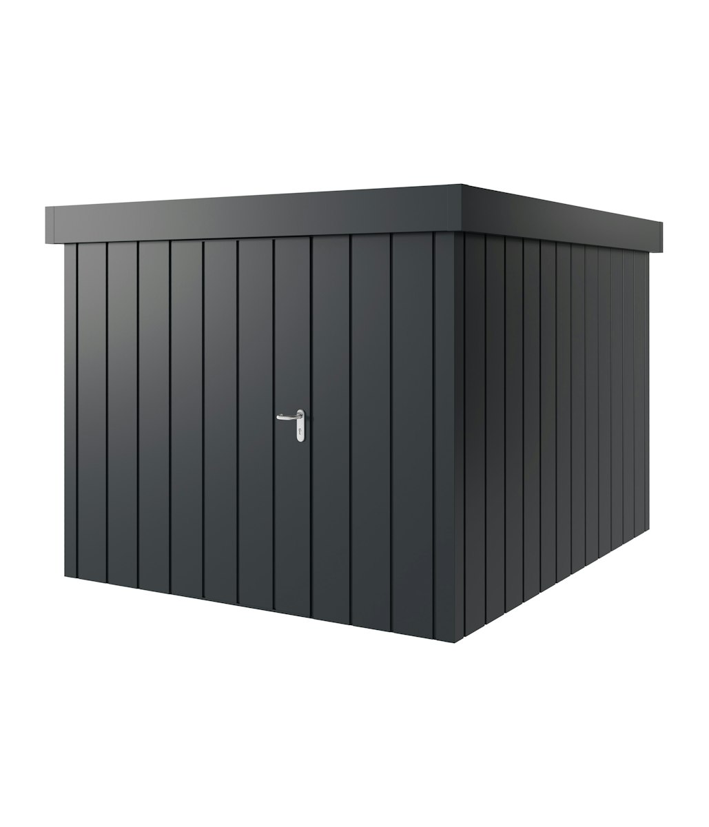 Hörmann Metall-Gerätehaus Juno JFD mit Flachdach B 262 x T 310 cm (JFD 11) Motiv Modern (mit schmalen Lamellen) Einzeltür Türanschlag links Anthrazitgrau (RAL 7016) von Hörmann Stauraumsysteme