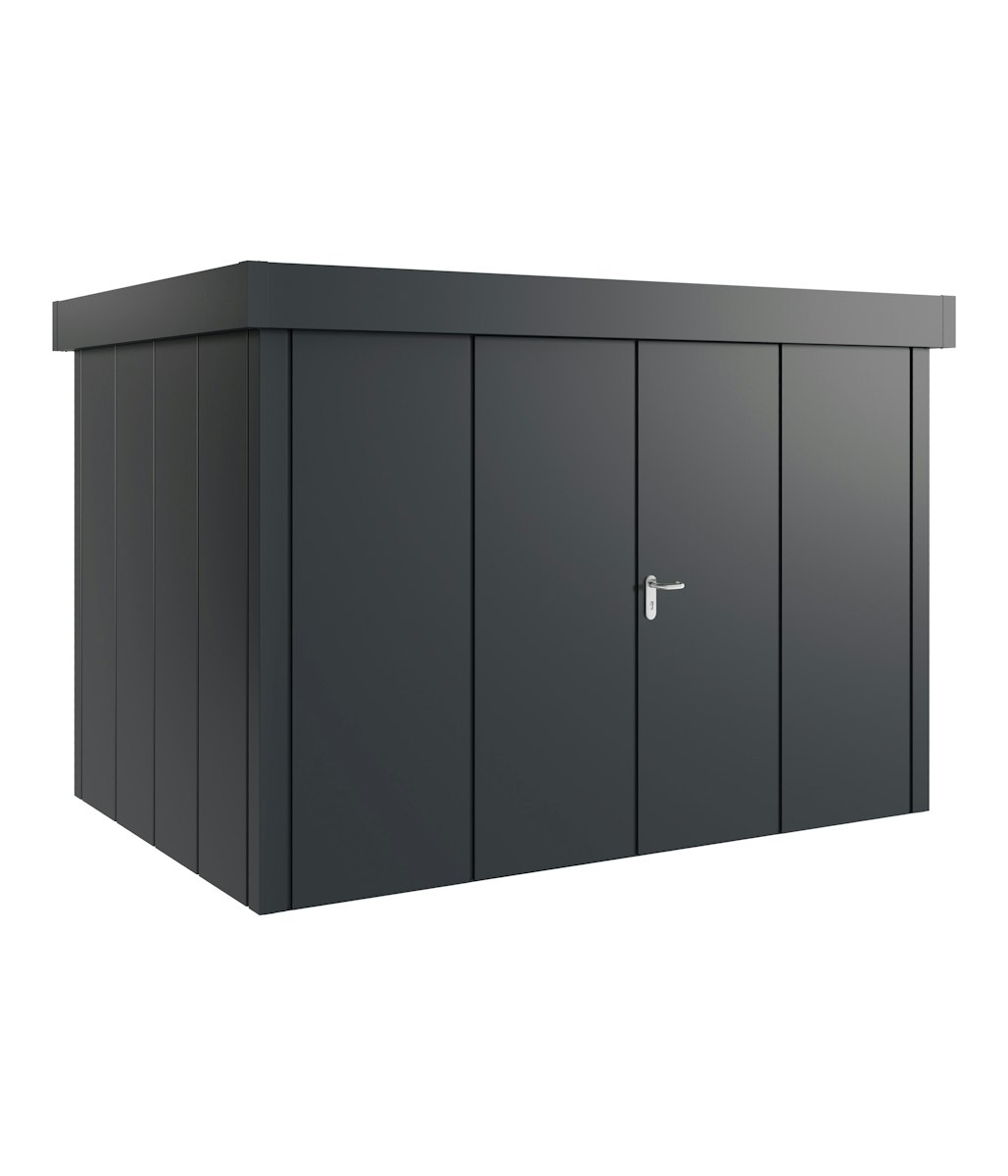 Hörmann Metall-Gerätehaus Juno JFD mit Flachdach B 310 x T 214 cm (JFD 12) Motiv Design (mit breiten Lamellen) Doppeltür Anthrazitgrau (RAL 7016) von Hörmann Stauraumsysteme