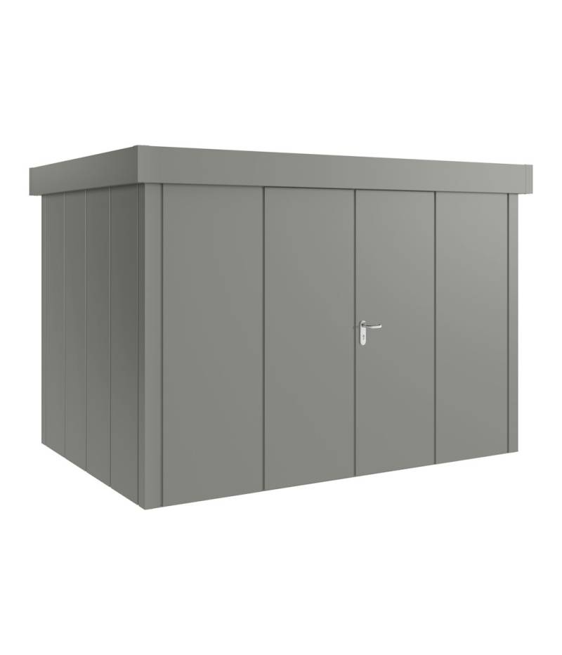 Hörmann Metall-Gerätehaus Juno JFD mit Flachdach B 310 x T 214 cm (JFD 12) Motiv Design (mit breiten Lamellen) Doppeltür Graualuminium (RAL 9007) von Hörmann Stauraumsysteme