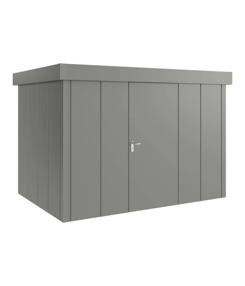 Hörmann Metall-Gerätehaus Juno JFD mit Flachdach B 310 x T 214 cm (JFD 12) Motiv Design (mit breiten Lamellen) Einzeltür Türanschlag rechts Graualuminium (RAL 9007) von Hörmann Stauraumsysteme