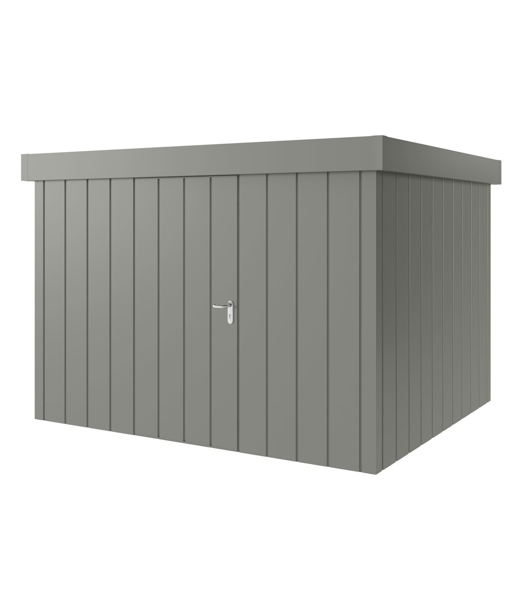 Hörmann Metall-Gerätehaus Juno JFD mit Flachdach B 310 x T 262 cm (JFD 13) Motiv Modern (mit schmalen Lamellen) Einzeltür Türanschlag links Graualuminium (RAL 9007) von Hörmann Stauraumsysteme