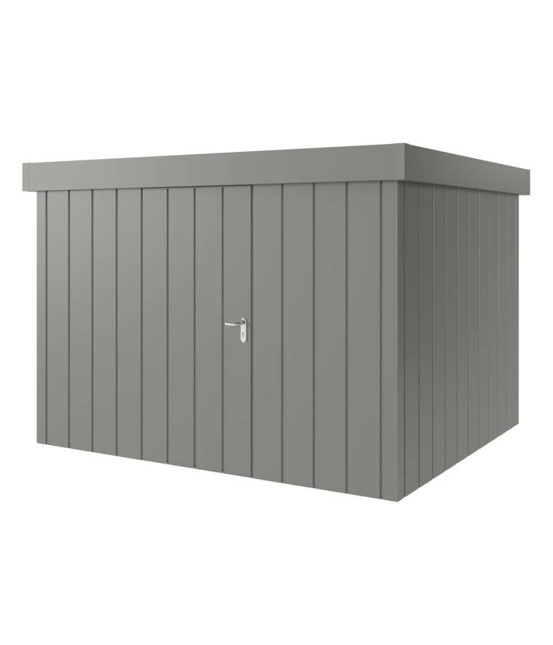 Hörmann Metall-Gerätehaus Juno JFD mit Flachdach B 310 x T 262 cm (JFD 13) Motiv Modern (mit schmalen Lamellen) Einzeltür Türanschlag links Graualuminium (RAL 9007) von Hörmann Stauraumsysteme