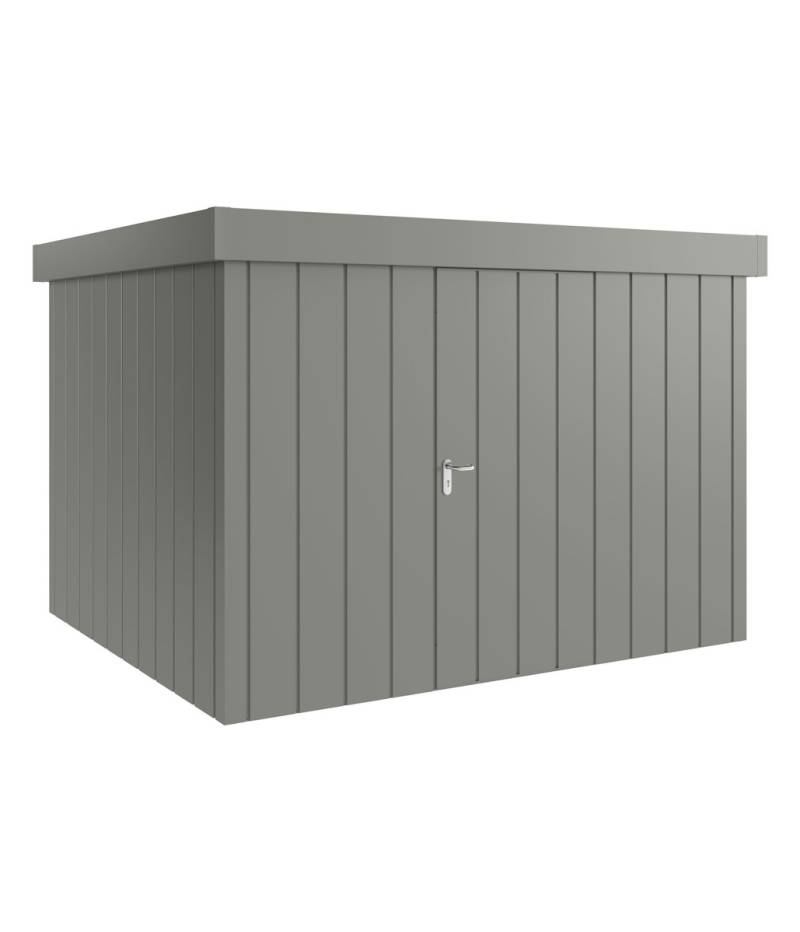 Hörmann Metall-Gerätehaus Juno JFD mit Flachdach B 310 x T 262 cm (JFD 13) Motiv Modern (mit schmalen Lamellen) Einzeltür Türanschlag rechts Graualuminium (RAL 9007) von Hörmann Stauraumsysteme