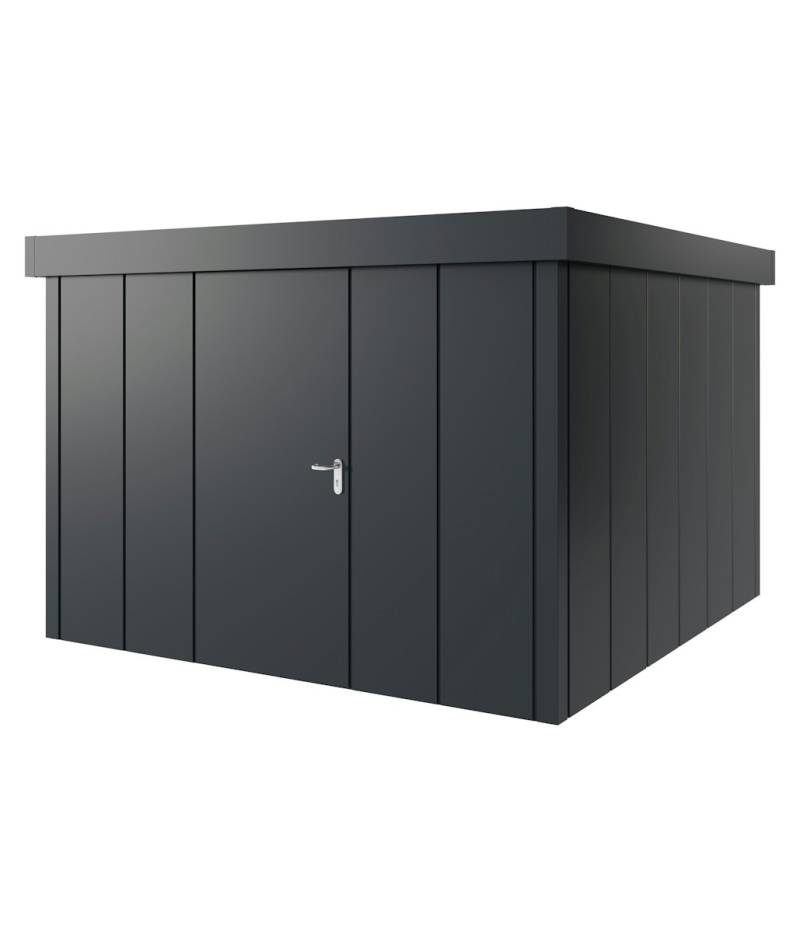 Hörmann Metall-Gerätehaus Juno JFD mit Flachdach B 310 x T 310 cm (JFD 14) Motiv Design (mit breiten Lamellen) Einzeltür Türanschlag links Anthrazitgrau (RAL 7016) von Hörmann Stauraumsysteme