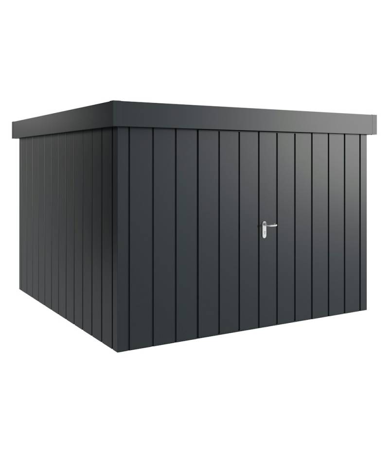 Hörmann Metall-Gerätehaus Juno JFD mit Flachdach B 310 x T 310 cm (JFD 14) Motiv Modern (mit schmalen Lamellen) Doppeltür Anthrazitgrau (RAL 7016) von Hörmann Stauraumsysteme