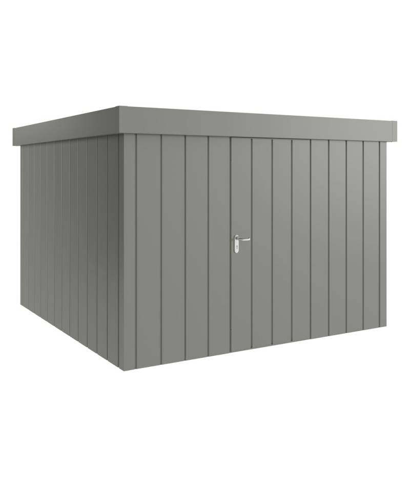 Hörmann Metall-Gerätehaus Juno JFD mit Flachdach B 310 x T 310 cm (JFD 14) Motiv Modern (mit schmalen Lamellen) Einzeltür Türanschlag rechts Graualuminium (RAL 9007) von Hörmann Stauraumsysteme