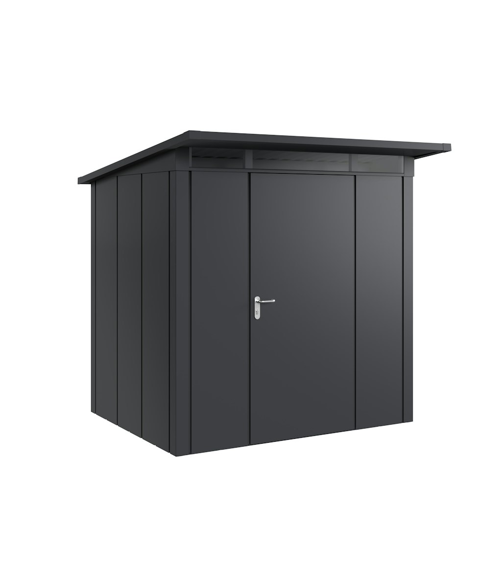 Hörmann Metall-Gerätehaus Juno JPD mit Pultdach B 214 x T 166 cm (JPD 4) Motiv Design (mit breiten Lamellen) Einzeltür Türanschlag rechts Anthrazitgrau (RAL 7016) von Hörmann Stauraumsysteme