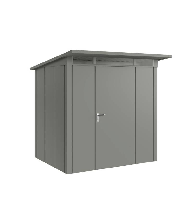 Hörmann Metall-Gerätehaus Juno JPD mit Pultdach B 214 x T 166 cm (JPD 4) Motiv Design (mit breiten Lamellen) Einzeltür Türanschlag rechts Graualuminium (RAL 9007) von Hörmann Stauraumsysteme