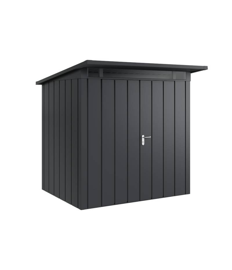 Hörmann Metall-Gerätehaus Juno JPD mit Pultdach B 214 x T 166 cm (JPD 4) Motiv Modern (mit schmalen Lamellen) Doppeltür Anthrazitgrau (RAL 7016) von Hörmann Stauraumsysteme
