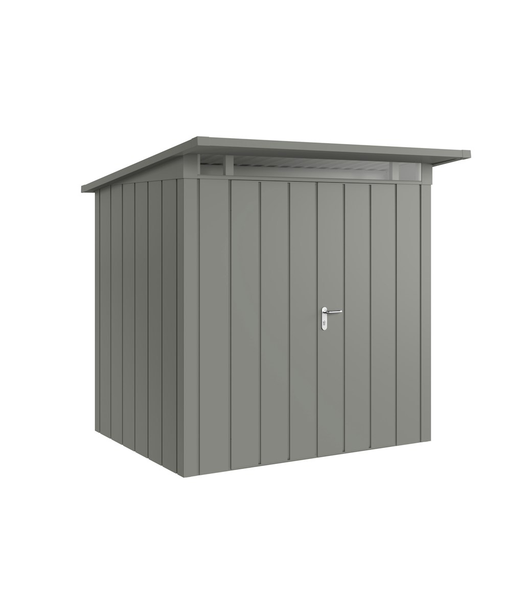Hörmann Metall-Gerätehaus Juno JPD mit Pultdach B 214 x T 166 cm (JPD 4) Motiv Modern (mit schmalen Lamellen) Doppeltür Graualuminium (RAL 9007) von Hörmann Stauraumsysteme