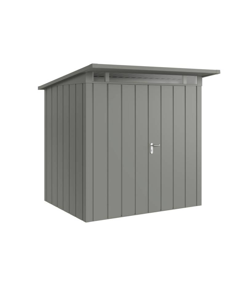 Hörmann Metall-Gerätehaus Juno JPD mit Pultdach B 214 x T 166 cm (JPD 4) Motiv Modern (mit schmalen Lamellen) Doppeltür Graualuminium (RAL 9007) von Hörmann Stauraumsysteme