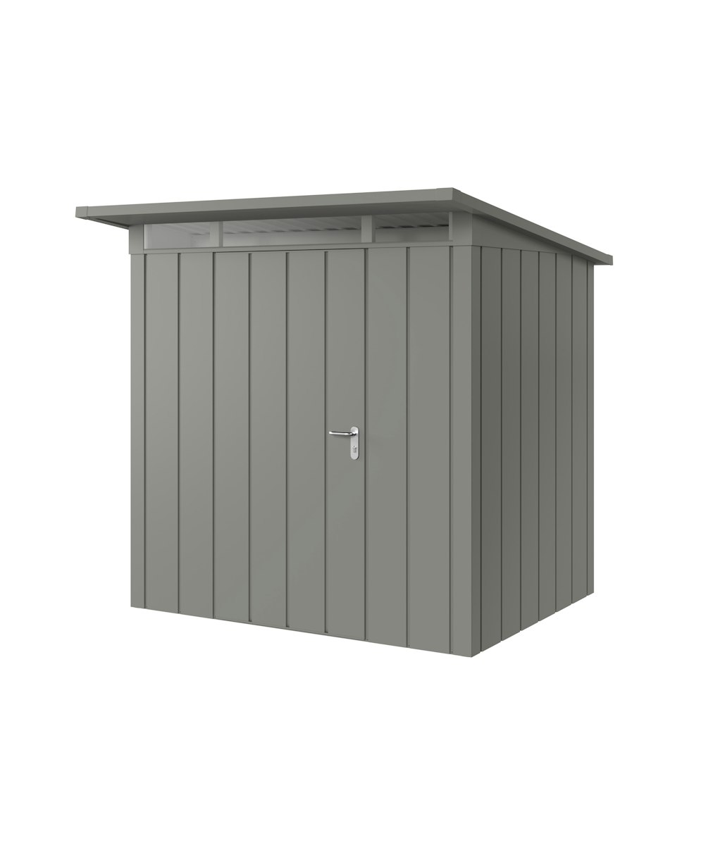 Hörmann Metall-Gerätehaus Juno JPD mit Pultdach B 214 x T 166 cm (JPD 4) Motiv Modern (mit schmalen Lamellen) Einzeltür Türanschlag links Graualuminium (RAL 9007) von Hörmann Stauraumsysteme