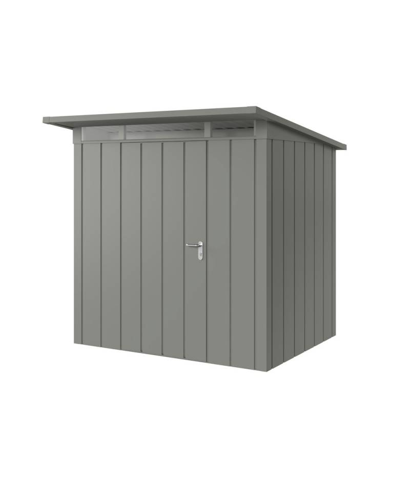 Hörmann Metall-Gerätehaus Juno JPD mit Pultdach B 214 x T 166 cm (JPD 4) Motiv Modern (mit schmalen Lamellen) Einzeltür Türanschlag links Graualuminium (RAL 9007) von Hörmann Stauraumsysteme