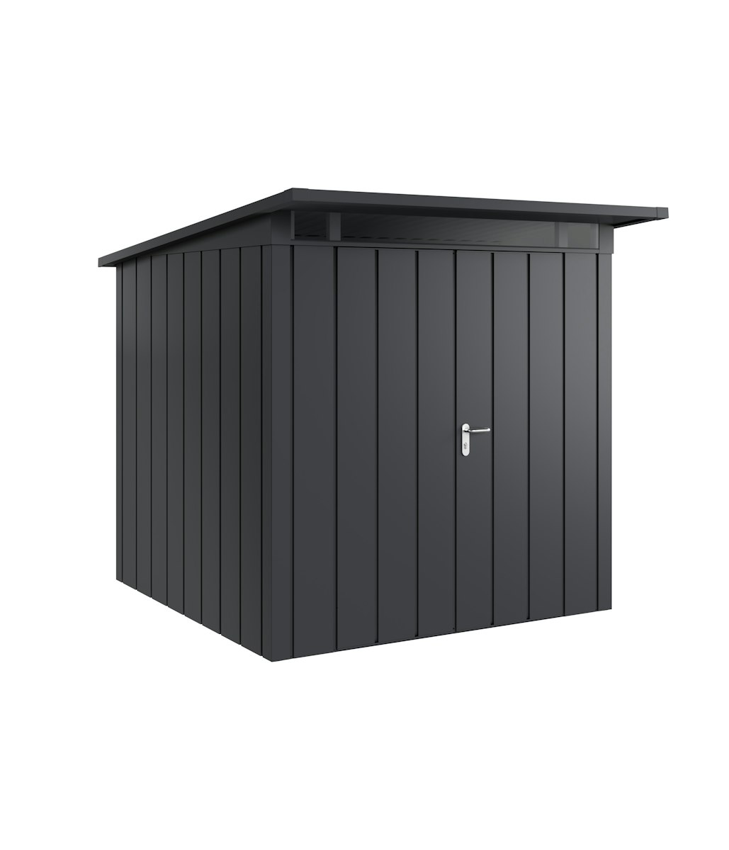 Hörmann Metall-Gerätehaus Juno JPD mit Pultdach B 214 x T 214 cm (JPD 5) Motiv Modern (mit schmalen Lamellen) Doppeltür Anthrazitgrau (RAL 7016) von Hörmann Stauraumsysteme