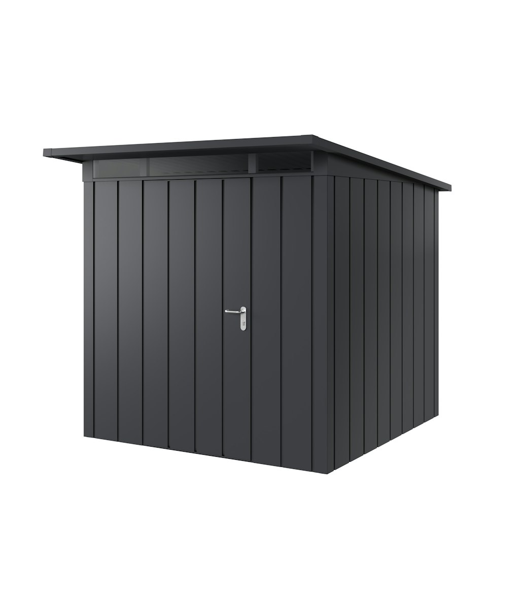 Hörmann Metall-Gerätehaus Juno JPD mit Pultdach B 214 x T 214 cm (JPD 5) Motiv Modern (mit schmalen Lamellen) Einzeltür Türanschlag links Anthrazitgrau (RAL 7016) von Hörmann Stauraumsysteme
