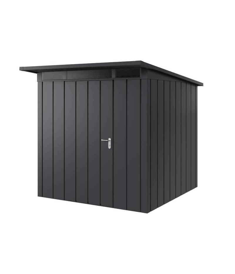 Hörmann Metall-Gerätehaus Juno JPD mit Pultdach B 214 x T 214 cm (JPD 5) Motiv Modern (mit schmalen Lamellen) Einzeltür Türanschlag links Anthrazitgrau (RAL 7016) von Hörmann Stauraumsysteme