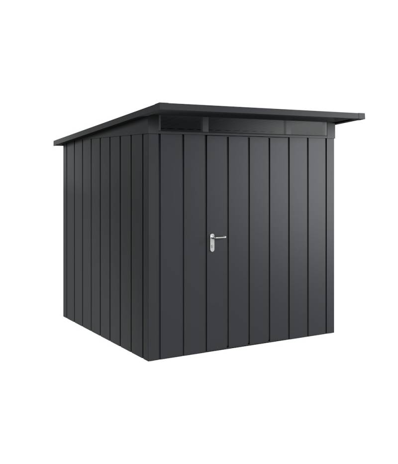 Hörmann Metall-Gerätehaus Juno JPD mit Pultdach B 214 x T 214 cm (JPD 5) Motiv Modern (mit schmalen Lamellen) Einzeltür Türanschlag rechts Anthrazitgrau (RAL 7016) von Hörmann Stauraumsysteme