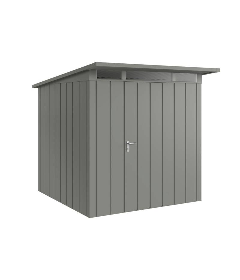 Hörmann Metall-Gerätehaus Juno JPD mit Pultdach B 214 x T 214 cm (JPD 5) Motiv Modern (mit schmalen Lamellen) Einzeltür Türanschlag rechts Graualuminium (RAL 9007) von Hörmann Stauraumsysteme