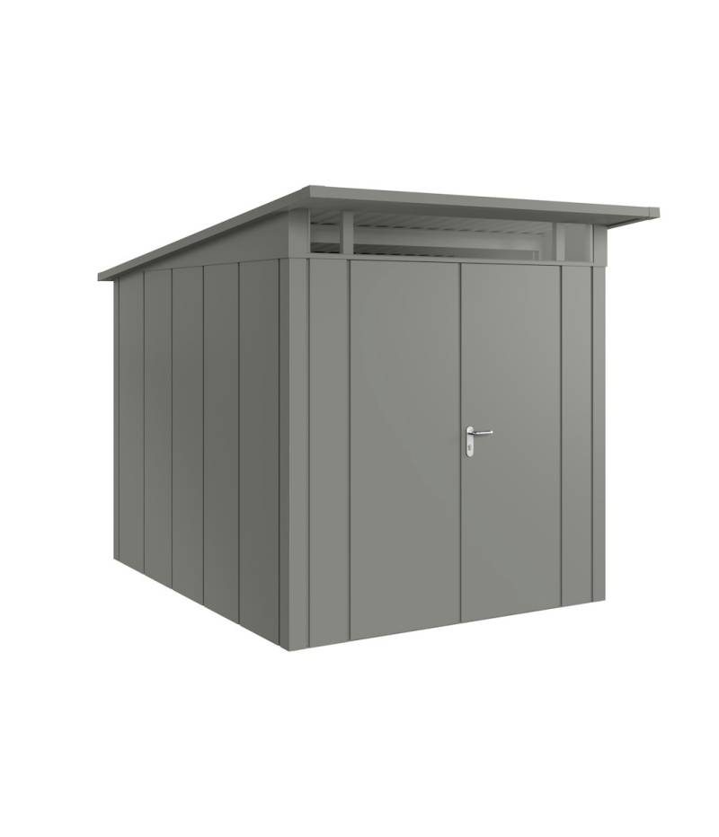 Hörmann Metall-Gerätehaus Juno JPD mit Pultdach B 214 x T 262 cm (JPD 6) Motiv Design (mit breiten Lamellen) Doppeltür Graualuminium (RAL 9007) von Hörmann Stauraumsysteme