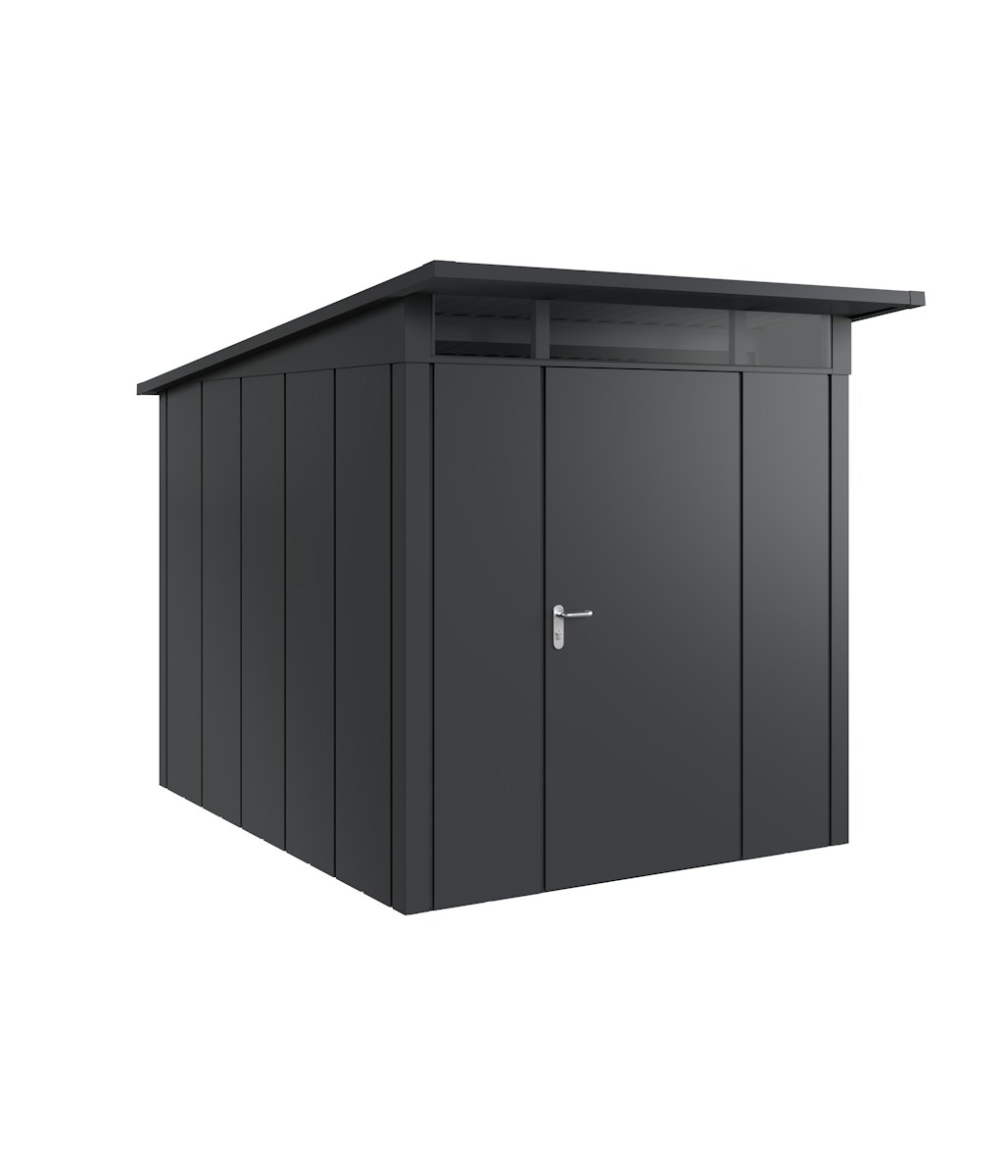 Hörmann Metall-Gerätehaus Juno JPD mit Pultdach B 214 x T 262 cm (JPD 6) Motiv Design (mit breiten Lamellen) Einzeltür Türanschlag rechts Anthrazitgrau (RAL 7016) von Hörmann Stauraumsysteme
