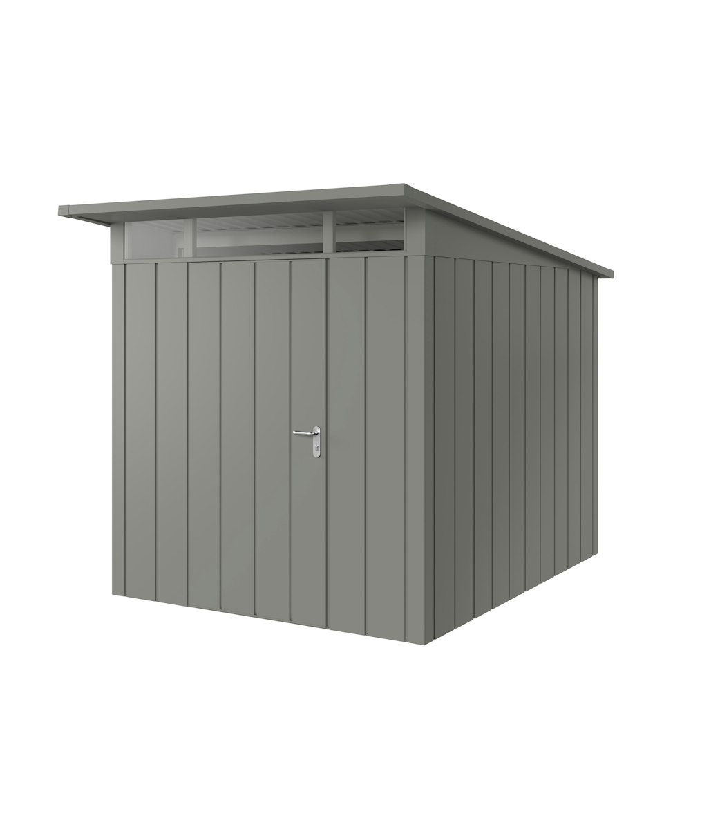 Hörmann Metall-Gerätehaus Juno JPD mit Pultdach B 214 x T 262 cm (JPD 6) Motiv Modern (mit schmalen Lamellen) Einzeltür Türanschlag links Graualuminium (RAL 9007) von Hörmann Stauraumsysteme