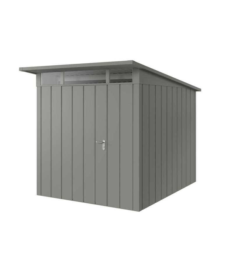 Hörmann Metall-Gerätehaus Juno JPD mit Pultdach B 214 x T 262 cm (JPD 6) Motiv Modern (mit schmalen Lamellen) Einzeltür Türanschlag links Graualuminium (RAL 9007) von Hörmann Stauraumsysteme