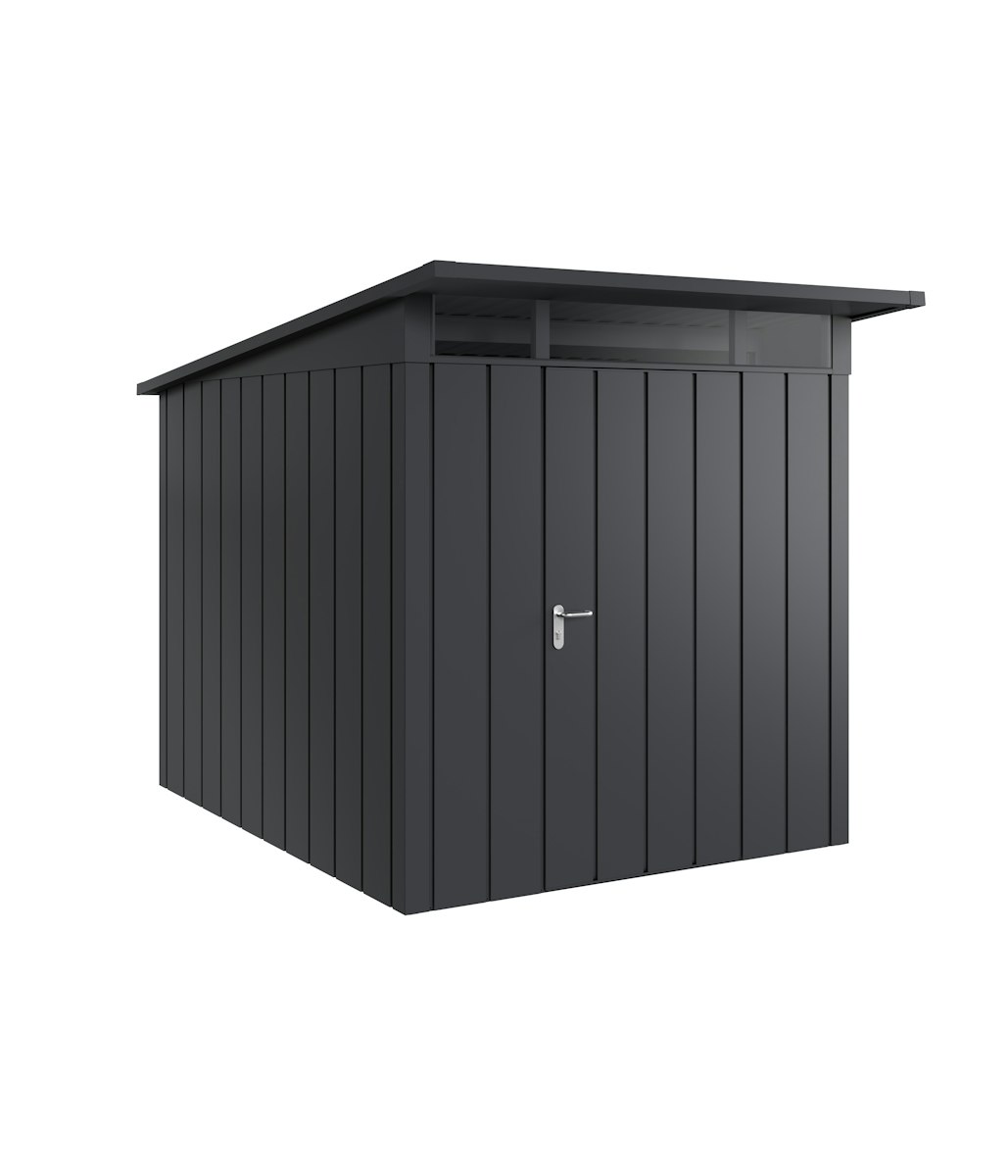 Hörmann Metall-Gerätehaus Juno JPD mit Pultdach B 214 x T 262 cm (JPD 6) Motiv Modern (mit schmalen Lamellen) Einzeltür Türanschlag rechts Anthrazitgrau (RAL 7016) von Hörmann Stauraumsysteme