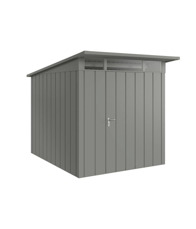 Hörmann Metall-Gerätehaus Juno JPD mit Pultdach B 214 x T 262 cm (JPD 6) Motiv Modern (mit schmalen Lamellen) Einzeltür Türanschlag rechts Graualuminium (RAL 9007) von Hörmann Stauraumsysteme