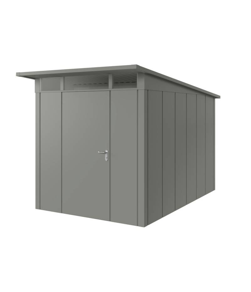Hörmann Metall-Gerätehaus Juno JPD mit Pultdach B 214 x T 310 cm (JPD 7) Motiv Design (mit breiten Lamellen) Einzeltür Türanschlag links Graualuminium (RAL 9007) von Hörmann Stauraumsysteme