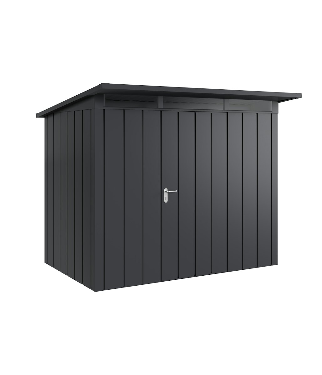 Hörmann Metall-Gerätehaus Juno JPD mit Pultdach B 262 x T 166 cm (JPD 8) Motiv Modern (mit schmalen Lamellen) Einzeltür Türanschlag rechts Anthrazitgrau (RAL 7016) von Hörmann Stauraumsysteme