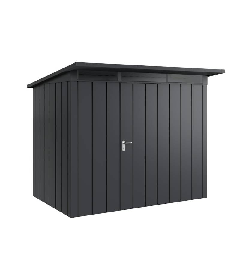 Hörmann Metall-Gerätehaus Juno JPD mit Pultdach B 262 x T 166 cm (JPD 8) Motiv Modern (mit schmalen Lamellen) Einzeltür Türanschlag rechts Anthrazitgrau (RAL 7016) von Hörmann Stauraumsysteme