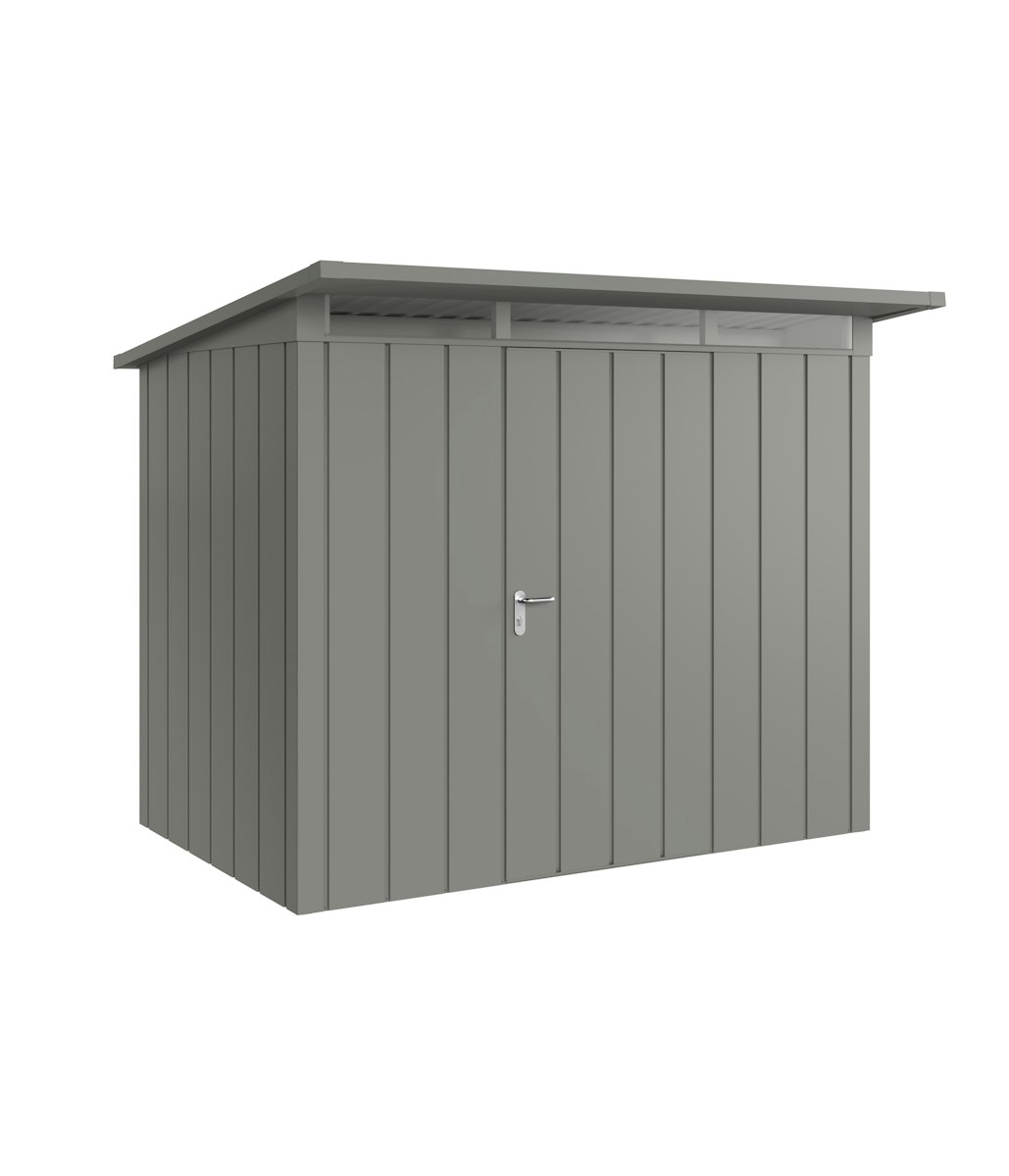 Hörmann Metall-Gerätehaus Juno JPD mit Pultdach B 262 x T 166 cm (JPD 8) Motiv Modern (mit schmalen Lamellen) Einzeltür Türanschlag rechts Graualuminium (RAL 9007) von Hörmann Stauraumsysteme