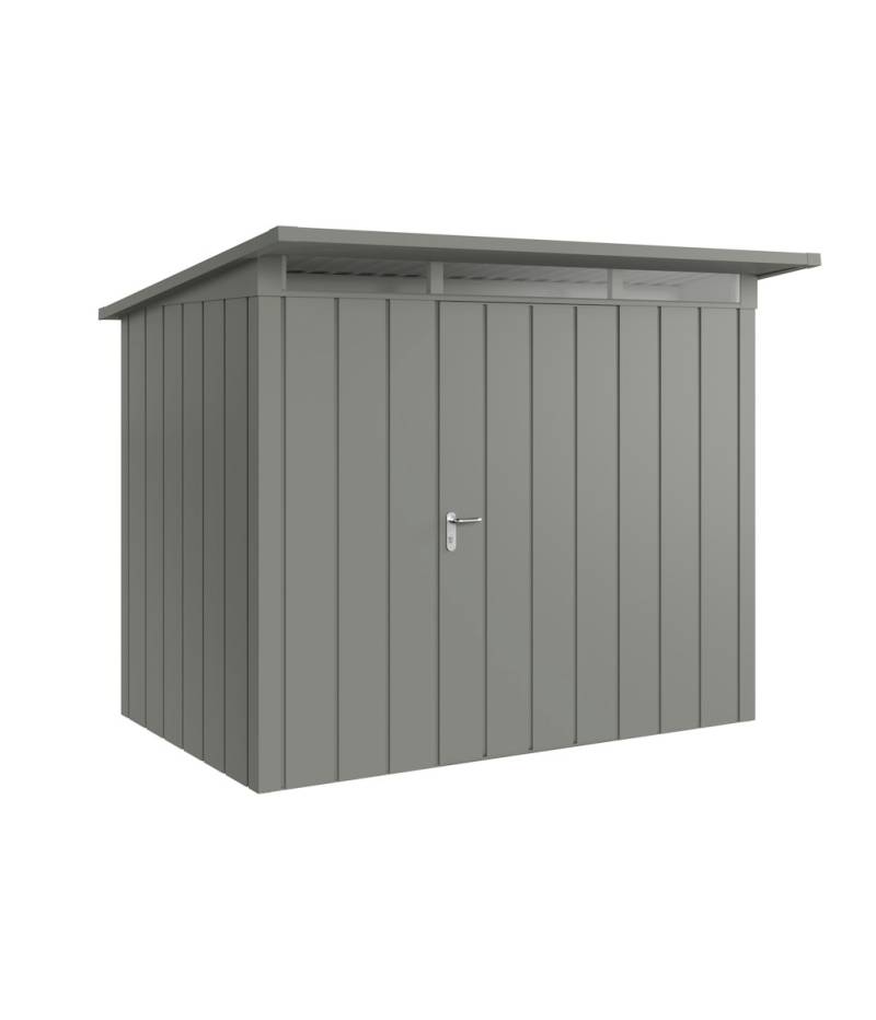 Hörmann Metall-Gerätehaus Juno JPD mit Pultdach B 262 x T 166 cm (JPD 8) Motiv Modern (mit schmalen Lamellen) Einzeltür Türanschlag rechts Graualuminium (RAL 9007) von Hörmann Stauraumsysteme