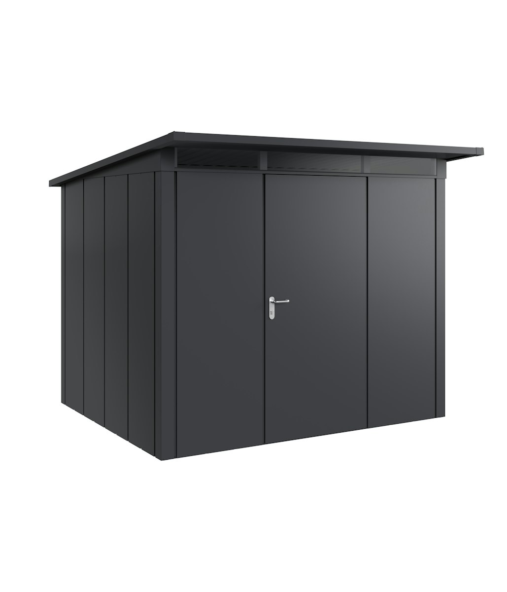 Hörmann Metall-Gerätehaus Juno JPD mit Pultdach B 262 x T 214 cm (JPD 9) Motiv Design (mit breiten Lamellen) Einzeltür Türanschlag rechts Anthrazitgrau (RAL 7016) von Hörmann Stauraumsysteme