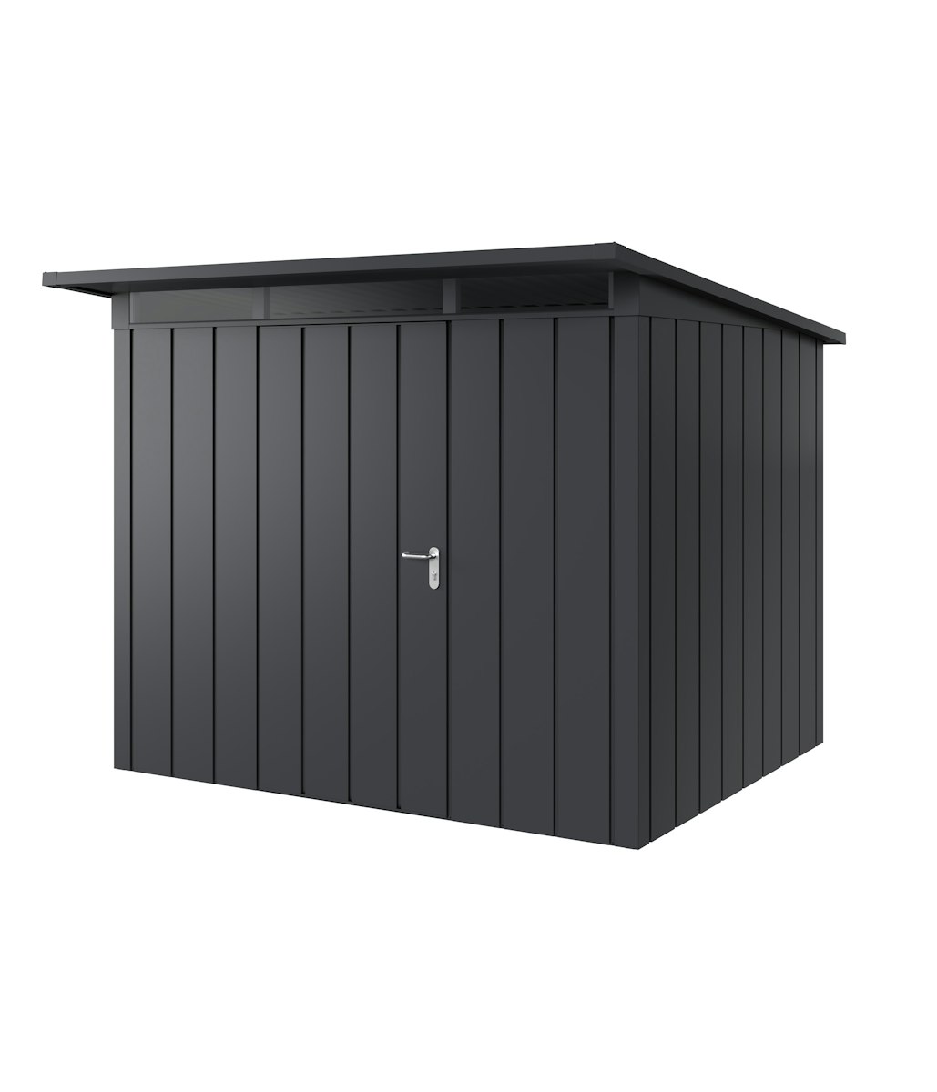 Hörmann Metall-Gerätehaus Juno JPD mit Pultdach B 262 x T 214 cm (JPD 9) Motiv Modern (mit schmalen Lamellen) Einzeltür Türanschlag links Anthrazitgrau (RAL 7016) von Hörmann Stauraumsysteme