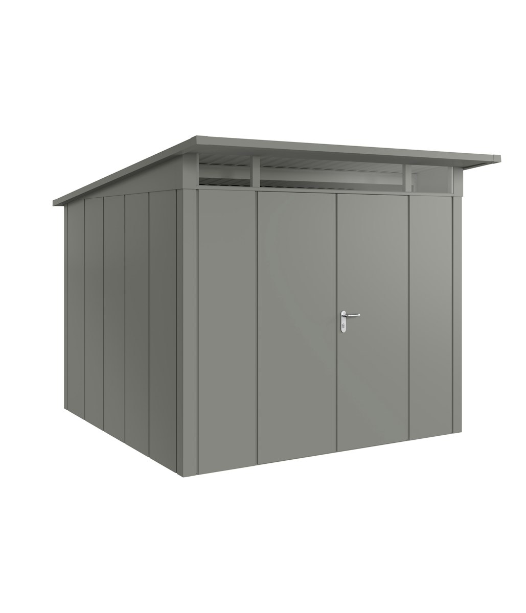 Hörmann Metall-Gerätehaus Juno JPD mit Pultdach B 262 x T 262 cm (JPD 10) Motiv Design (mit breiten Lamellen) Doppeltür Graualuminium (RAL 9007) von Hörmann Stauraumsysteme