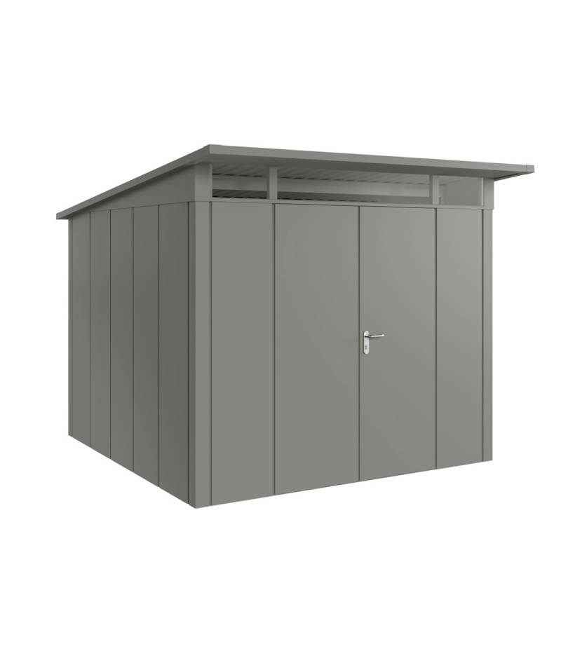 Hörmann Metall-Gerätehaus Juno JPD mit Pultdach B 262 x T 262 cm (JPD 10) Motiv Design (mit breiten Lamellen) Doppeltür Graualuminium (RAL 9007) von Hörmann Stauraumsysteme