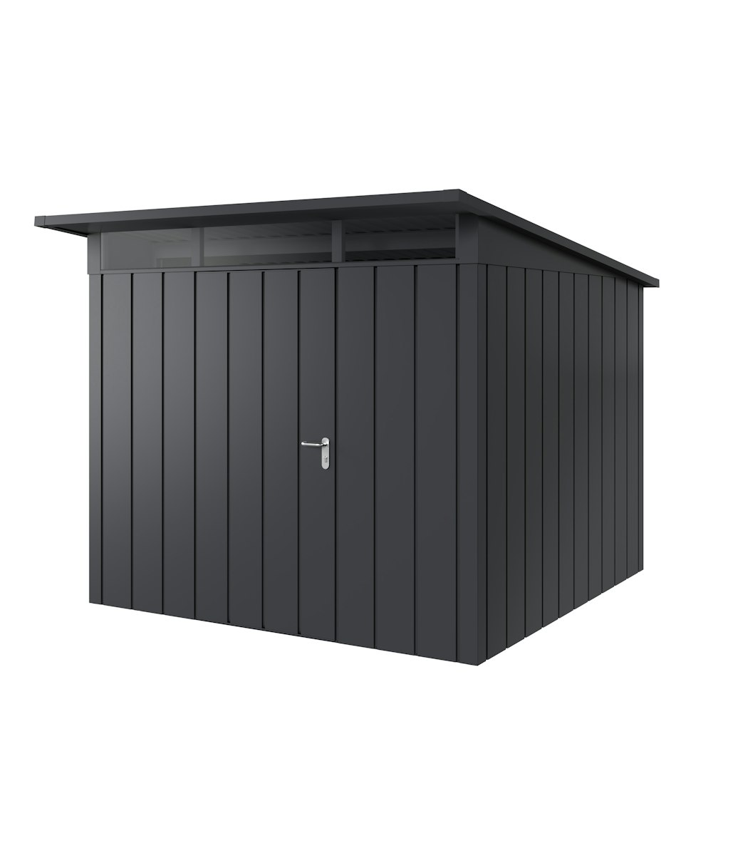 Hörmann Metall-Gerätehaus Juno JPD mit Pultdach B 262 x T 262 cm (JPD 10) Motiv Modern (mit schmalen Lamellen) Einzeltür Türanschlag links Anthrazitgrau (RAL 7016) von Hörmann Stauraumsysteme