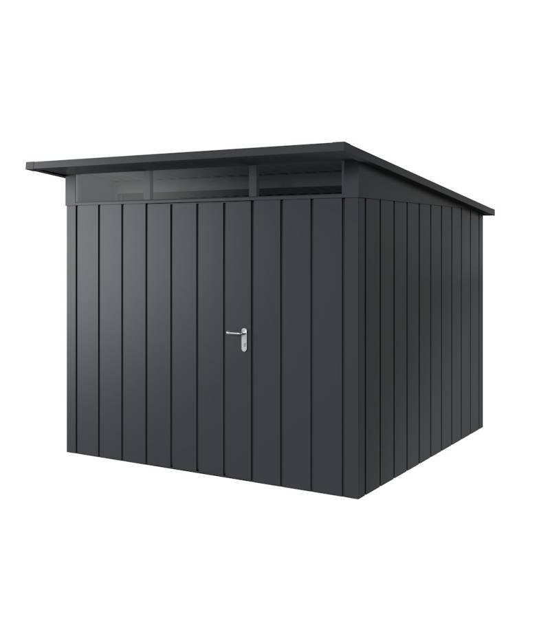 Hörmann Metall-Gerätehaus Juno JPD mit Pultdach B 262 x T 262 cm (JPD 10) Motiv Modern (mit schmalen Lamellen) Einzeltür Türanschlag links Anthrazitgrau (RAL 7016) von Hörmann Stauraumsysteme