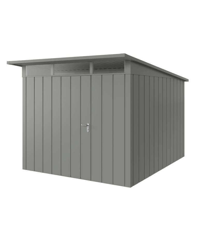 Hörmann Metall-Gerätehaus Juno JPD mit Pultdach B 262 x T 310 cm (JPD 11) Motiv Modern (mit schmalen Lamellen) Einzeltür Türanschlag links Graualuminium (RAL 9007) von Hörmann Stauraumsysteme