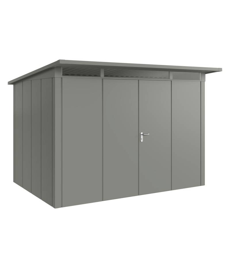 Hörmann Metall-Gerätehaus Juno JPD mit Pultdach B 310 x T 214 cm (JPD 12) Motiv Design (mit breiten Lamellen) Doppeltür Graualuminium (RAL 9007) von Hörmann Stauraumsysteme