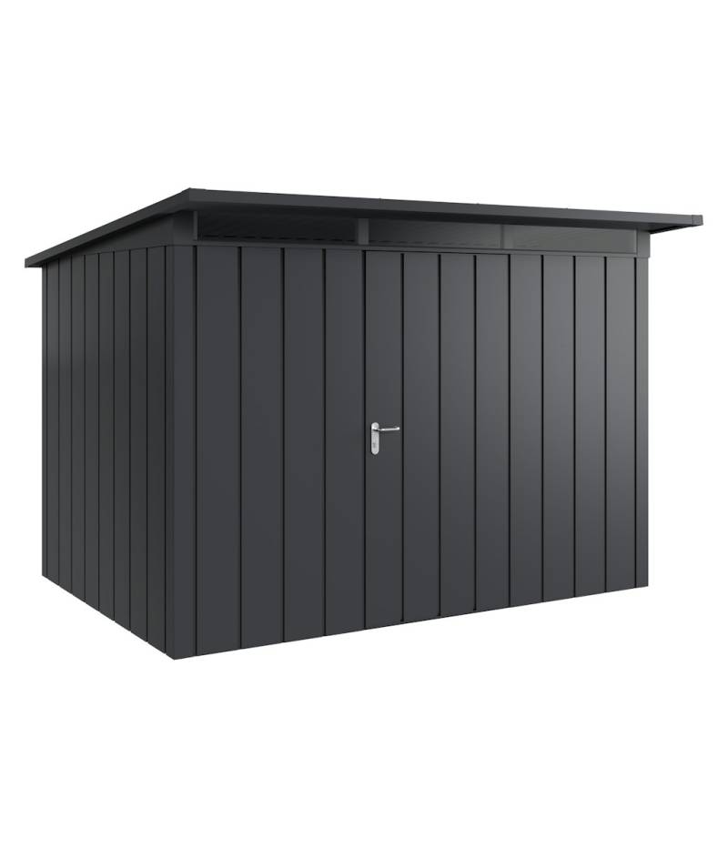 Hörmann Metall-Gerätehaus Juno JPD mit Pultdach B 310 x T 214 cm (JPD 12) Motiv Modern (mit schmalen Lamellen) Einzeltür Türanschlag rechts Anthrazitgrau (RAL 7016) von Hörmann Stauraumsysteme