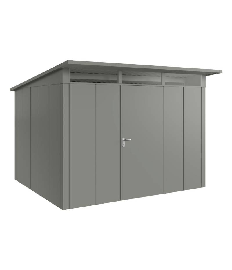 Hörmann Metall-Gerätehaus Juno JPD mit Pultdach B 310 x T 262 cm (JPD 13) Motiv Design (mit breiten Lamellen) Einzeltür Türanschlag rechts Graualuminium (RAL 9007) von Hörmann Stauraumsysteme