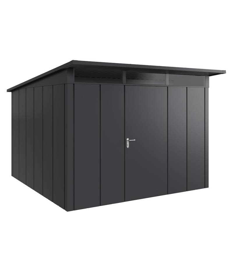 Hörmann Metall-Gerätehaus Juno JPD mit Pultdach B 310 x T 310 cm (JPD 14) Motiv Design (mit breiten Lamellen) Einzeltür Türanschlag rechts Anthrazitgrau (RAL 7016) von Hörmann Stauraumsysteme