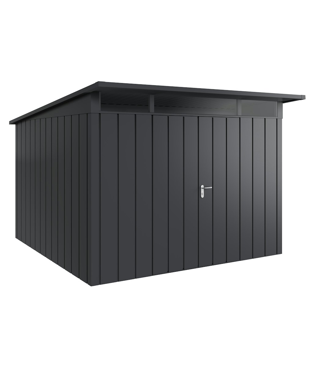 Hörmann Metall-Gerätehaus Juno JPD mit Pultdach B 310 x T 310 cm (JPD 14) Motiv Modern (mit schmalen Lamellen) Doppeltür Anthrazitgrau (RAL 7016) von Hörmann Stauraumsysteme