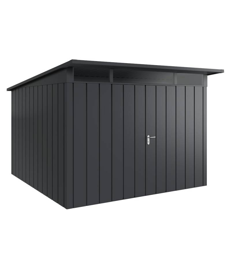 Hörmann Metall-Gerätehaus Juno JPD mit Pultdach B 310 x T 310 cm (JPD 14) Motiv Modern (mit schmalen Lamellen) Doppeltür Anthrazitgrau (RAL 7016) von Hörmann Stauraumsysteme