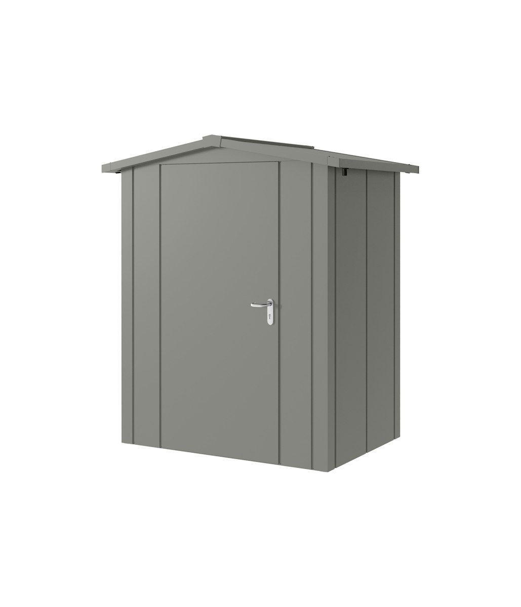 Hörmann Metall-Gerätehaus Juno JSD mit Satteldach B 166 x T 118 cm (JSD 1) Motiv Design (mit breiten Lamellen) Einzeltür Türanschlag links Graualuminium (RAL 9007) von Hörmann Stauraumsysteme